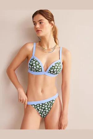 Boden Bas de bikini tanga-Vert hivernal, motif floral bleu