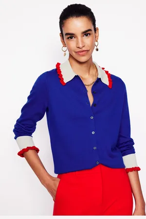 Boden Gilet volanté en coton mélangé-Bleu vif
