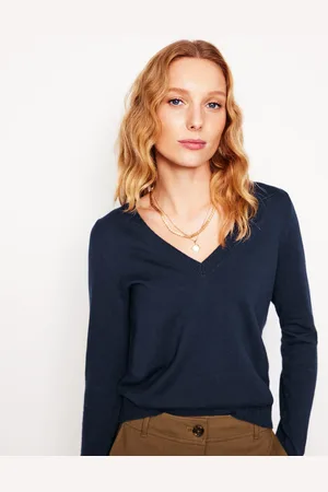 Boden Pull col V Emilia en coton-Bleu Marine