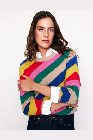 Boden Pull duveteux à rayures diagonales-Multi, arc-en-ciel