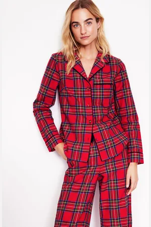 Boden Haut de pyjama en coton brossé-Carreaux rouges et bleus