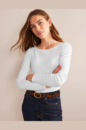 Boden Top essentiel à col bateau en jersey-Blanc