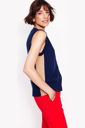 Boden Gilet de costume Zia en maille-Bleu Marine, Petits Pois