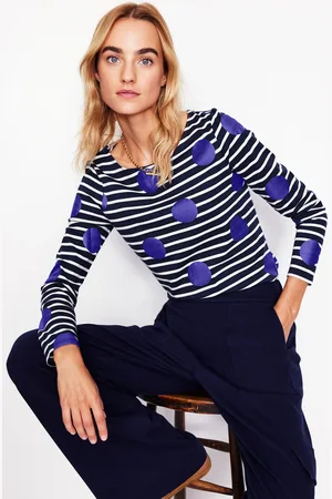 Boden Marinière Ella à manches longues-Bleu marine, ivoire, pois bleus