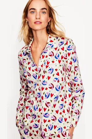 Boden Haut de pyjama en satinette de coton-Ivoire, motif Heart Flutter