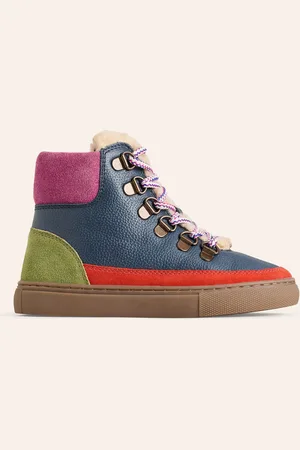 Boden Bottines en cuir cosy à lacets-Colourblock bleu marine foncé