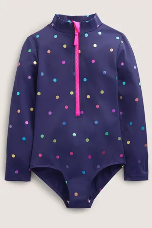 Boden Maillot de bain à manches longues-Pois confettis arc-en-ciel bleu marine