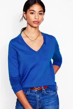 Boden Pull col V Emilia en coton-Bleu vif