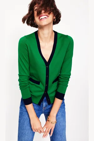 Boden Gilet Emilia à col V en coton-Émeraude profond/bleu marine
