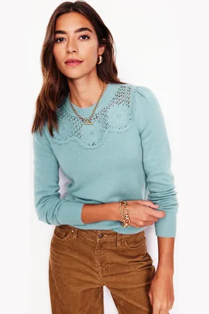 Boden Pull à motif floral-Bleu brume marine chiné