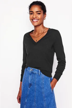 Boden Pull col V Emilia en coton-Noir