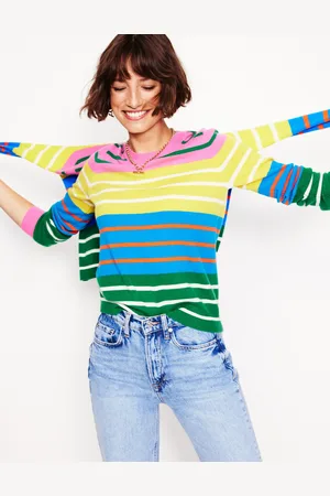 Boden Pull Eva col rond en cachemire-Vert, rose, bleu vif multi