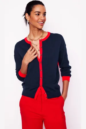 Boden Cardigan décontracté Lara en coton-Bleu marine, rouge coquelicot