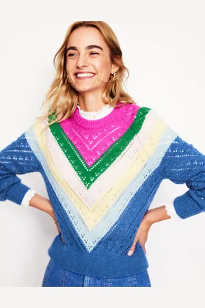 Boden Pull Alice à manches raglan-Chevron bleu et rose