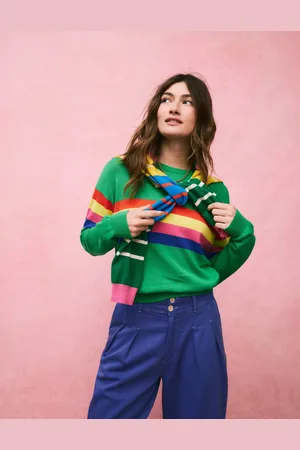 Boden Pull décontracté Lara en coton-Vert vif rayé sur le devant