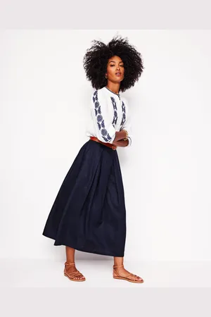 Boden Jupe midi Verity en lin-Bleu Marine, Petits Pois