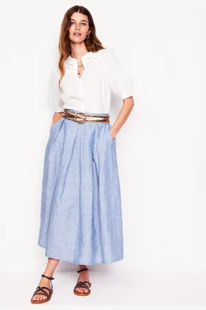 Boden Jupe midi Verity en lin-Chambray bleu gris