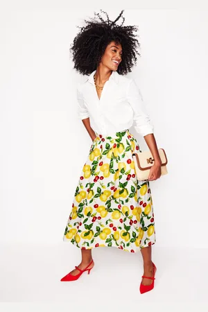 Boden Jupe midi Verity en lin-Ivoire, cerises et citrons
