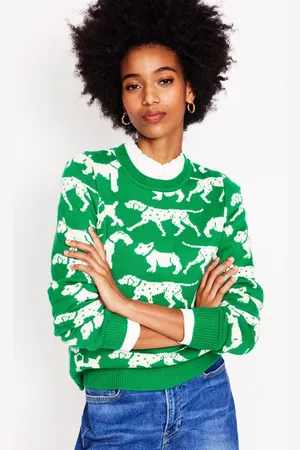 Boden Pull Heather en jacquard-Vert printemps, chiens
