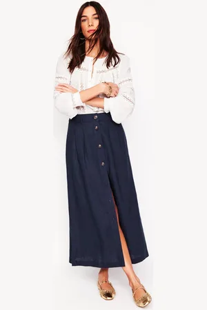 Boden Jupe midi Thomasina en lin-Bleu Marine, Petits Pois