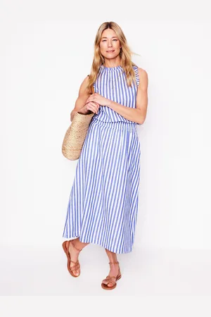 Boden Jupe smockée en double-étoffe-Rayé bleu connecté