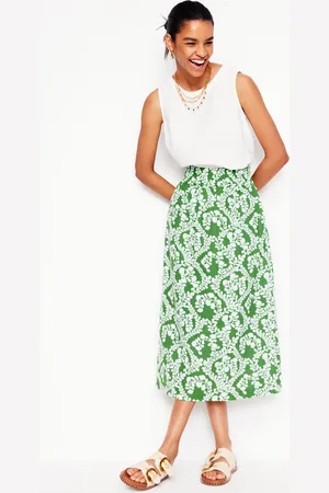 Boden Jupe smockée en double-étoffe-Vert paradis, motif Vine Silhouette