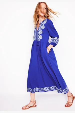 Boden Besticktes Kleid mit gekerbtem Ausschnitt-Surf The Web, Naturweiß