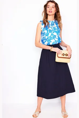 Boden Jupe smockée en double-étoffe-Bleu Marine