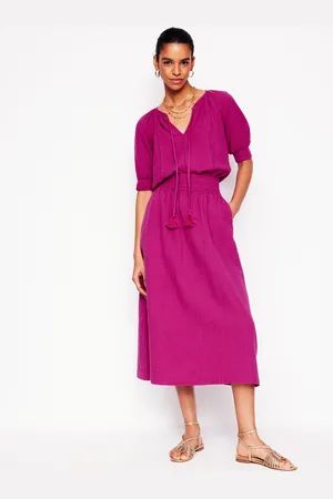 Boden Jupe smockée en double-étoffe-Fuchsia