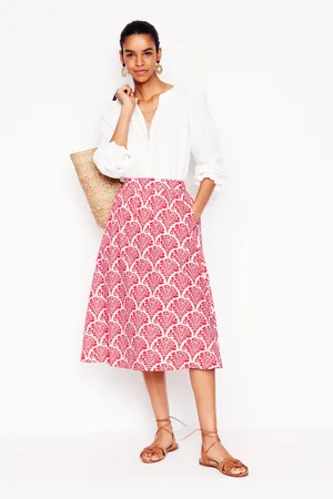 Boden Jupe midi Hattie en popeline-Rouge confiture, motif Blossomy