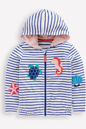 Boden Sweat à capuche zippé en éponge-Mer rayé ivoire/bleu vif