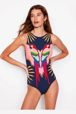 Boden Maillot de bain encolure large à nouer-Motif Paradise Parrot bleu marine