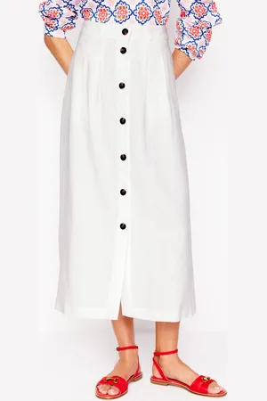 Boden Jupe midi Thomasina en lin-Blanc