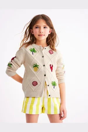 Boden Bestickte Pointelle-Strickjacke-Beige Tropische Kacheln
