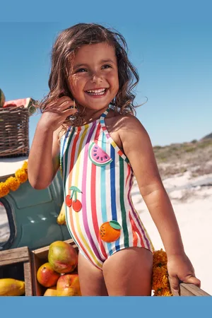 Boden Maillot de bain Ellery à logo fun-Fruits rayé arc-en-ciel