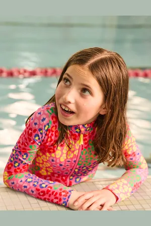 Boden Maillot de bain à manches longues-Léopard arc-en-ciel rose