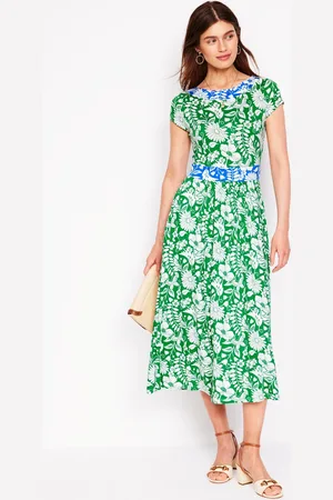 Boden Robe midi Melanie en jersey-Émeraude profond, motif Wildflower Trail