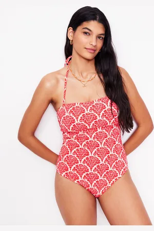 Boden Maillot de bain Skyros à smocks-Rouge confiture, motif Blossomy