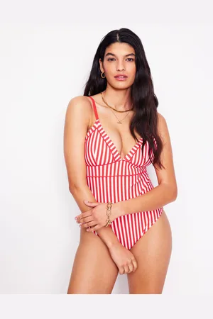 Boden Maillot de bain Kasos avec liens et col V-Rayé punch corail/ivoire