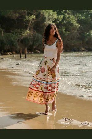 Boden Jupe midi Verity en lin-Multi, motif Tropical Bonanza