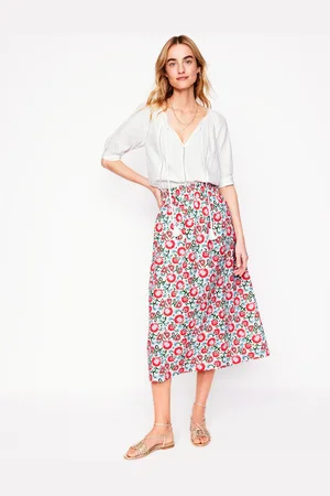 Boden Jupe smockée en double-étoffe-Ivoire, motif Garden Vine