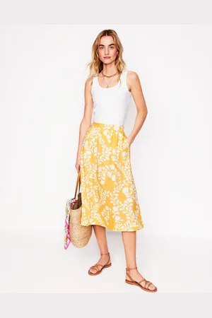 Boden Jupe midi Hattie en popeline-Jaune, motif Vine Silhouette