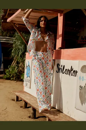 Boden Haut de bikini Symi avec liens-Ivoire, motif Tropical Bonanza Vine