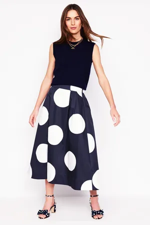 Boden Jupe Isabella en satin de coton-Pois bleu marine