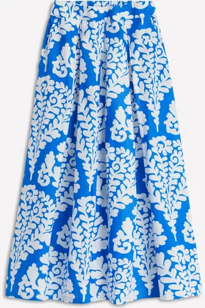 Boden Jupe midi Verity en lin-Bleu céruléen, motif Blossomy