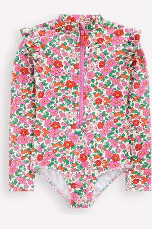 Boden Maillot de bain manches longues à volants-Fleur de pommier rose