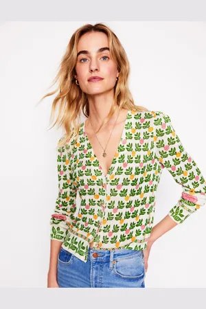Boden Liv Strickjacke aus Leinen mit V-Ausschnitt-Warmes Naturweiß, Dahliengarten