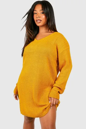 Robes pulls Robes en maille jaune pour Femme FASHIOLA