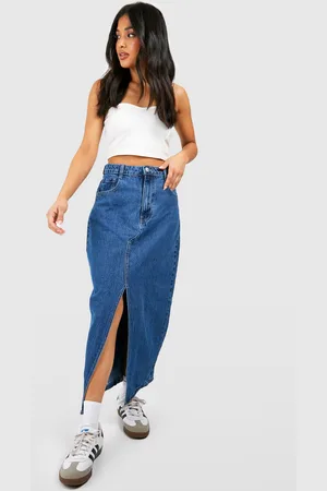 Boohoo "Petite",Jupe Longue Fendue En Jean