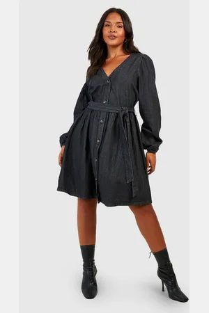 Boohoo Grande Taille,Robe Patineuse En Jean À Ceinture